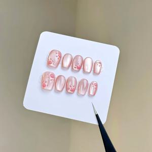 TEMU 10개 핑크 고양이 발톱 3D 캣아이 네일 아트 세트, 봄과 여름 축제에 어울리는 심플하고 스타일리시한 여성용 데일리 네일 디자인