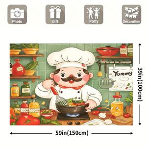 TEMU 1개, 사진 배너 모던 셰프 키친 내구성 100% 폴리에스터 원단, 전기 없이 봄 축제 파티를 위한 일반 축제와 겨울 휴일 파티