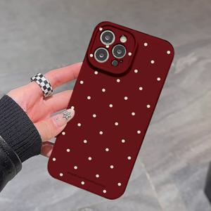 TEMU 아이폰 11부터 16까지 모델에 사용할 수 있는 빨간색 바탕에 흰색 점이 있는 내진성 하드 폰 케이스로, 남녀 모두에게 선물로 적합합니다.