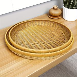 TEMU 수제 모조 라탄 직조 원형 건조 바구니 2개입 / 대형 직경 수납 바구니 / 평평한 바닥 바구니 / 디스플레이 바구니 / 수납 바구니 / 캠핑, 정원, 안뜰, 농장에 적합 / 부모님, 어르신, 친척 선물