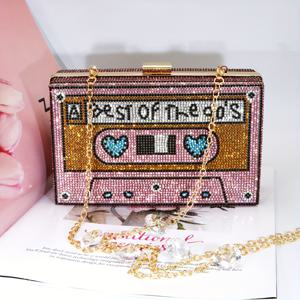 TEMU 여성용 싱글숄더백, 새로운 패션 빈티지 풀라인스톤 이브닝 클러치, 카세트백, 파티드레스 소형 스퀘어백, 체인 싱글숄더 크로스백, 파티, 모임, 웨딩, 데이트, 쇼핑에 적합