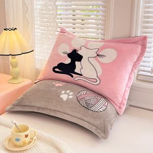 TEMU 신상 클래식 만화 프린트 베개 커버 2개, 플란넬 아기 고양이 패턴 베개 커버, 부드럽고 피부 친화적, 편안하고 통기성 좋음, 지퍼 클로저, 세탁기 사용 가능, 사계절용, 베개솜 미포함