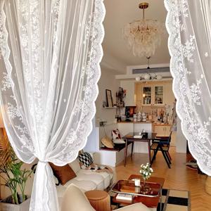 TEMU 1개 신상 스타일 이중 복숭아꽃 레이스 창문 커튼 (거실 및 침실용), 투명하면서도 사생활 보호, 독특한 장식용 로드 포켓 커튼