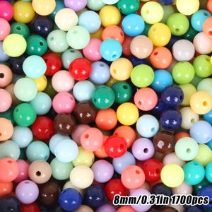 TEMU 1700개 8mm 라운드 아크릴 비즈 - DIY 주얼리 만들기용 단색 루스 스페이스드 비즈, 팔찌 & 목걸이용 - 창의적인 프로젝트를 위한 생동감 있는 공예 재료, 공예가들을 위한 완벽한 선물, 광택 마감, 매끄러운 마무리, 수제 액세서리