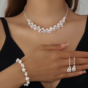 TEMU 신부 및 연회 주얼리용 고급스럽고 정교한 하이엔드 꽃잎 모조 진주 목걸이, 팔찌, 귀걸이 세트