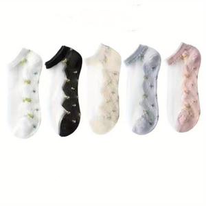 TEMU 새 여성용 숏 삭스 5켤레, 여름용 얇고 통기성 좋은 메시 소재, 귀여운 투명한, 순수한 욕망, 로우컷 보트 삭스