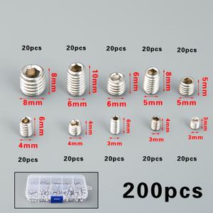 TEMU [100/200개 304 스테인리스 스틸 나사 세트] 스테인리스 스틸 나사 세트, M3-M8 사이즈, 은색 육각 머리 Allen 납작 머리 앵커 볼트, 고정 나사, 튼튼한 보관 상자