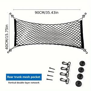 TEMU 차량용 트렁크 조절 가능한 스퀘어 훅 버기 백, 후방 시트 백 카고 네트 (수직 이중층 및 단일층 탄성 네트 옵션) 짐 고정 및 차량 개조용