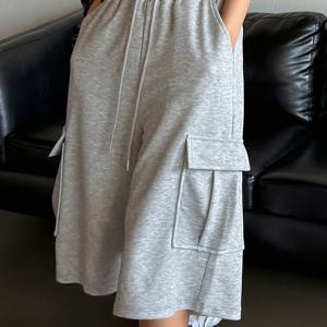 TEMU 여성 솔리드 컬러 루즈 드로스트링 카고 반바지 캐주얼 웨어