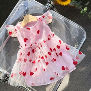 TEMU 핑크 하트 패턴 플록 메쉬 펫 드레스 (고양이와 강아지용)