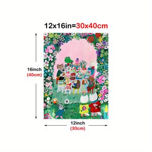 TEMU 2D 빈티지 아트 스타일 동물 테마 정원 파티 포스터, 창의적인 디자인 캔버스 프린트, 침실·거실·복도 벽 장식용, 액자 없이 완벽한 선물, 2D 플랫 룸 데코