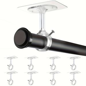TEMU 2/4/8개 드릴 불필요 천장 커튼봉 브래킷, 6개 강력 자가 접착 커튼봉 브래킷, 조절 가능한 커튼 후크, 3.05Cm/1.2In 직경 로드 걸이, 옷장, 침실에 적합