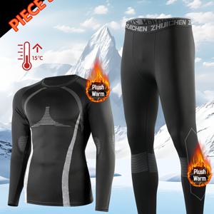 TEMU 가을/겨울용 기모 안감 스키복, 남성용 투피스 스포츠 의상, 러닝 및 헬스복으로 적합, 아침 및 야간 러닝에 따뜻하고 편안하며, 추운 계절 동안 스키 훈련에도 적합