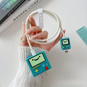 TEMU 4개 세트 카툰 로봇 데이터 케이블 보호대, 18W-20W 고속 충전기 패키지 및 케이블 정리함, 크리스마스와 할로윈을 위한 완벽한 선물