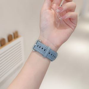 TEMU 화웨이 스마트 워치와 호환 가능, 화웨이 Fit4/ 호환, 그라데이션 워싱 데님 스트랩과 퀵 릴리스 버클 포함, NFC 버전 선택 가능, 레트로 워싱 데님 화웨이 스마트워치와 호환 (남녀공용)