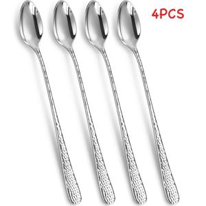 TEMU 4/6/8개 두꺼운 해머 디자인 아이스 티 스푼, 내구성 있는 칵테일 스터링 스푼, 식품용 스테인리스 스틸 긴 손잡이 믹싱 스푼, 21.6cm(8.5인치) 스무디/밀크쉐이크//커피/음료용 주방/카페/바 액세서리