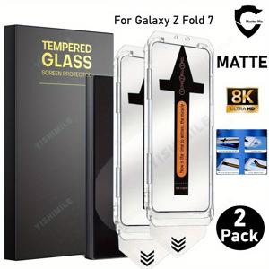 TEMU 삼성 갤럭시 Z 폴드 7 시리즈용 HD 무광택 프로스트 강화 유리 액정 보호 필름 2매 (9H 경도). 풀 커버리지, 지문 방지, 스크래치 방지, 기포 방지 기능 제공