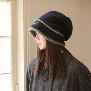 TEMU 1개/2개 여성용 레터링 비니 - 포근한 플리스 안감 겨울 모자, 탄력적인 핏, 가을과 겨울을 위한 따뜻하고 스타일리시한 디자인, 갈색에 흰색 레터링, 캐주얼 또는 축제용으로 완벽한 헤드웨어 | 레터링 비니 | 비니