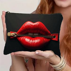 TEMU 눈에 띄는 빨간 입술 지퍼 프린트가 돋보이는 화장품 파우치. 튼튼한 지퍼 잠금 장치가 있는 독특한 메이크업 정리함 - 가볍고 휴대 가능하며 다용도 여행용 세면도구 가방으로 여성, 여학생, 십대에게 완벽합니다.