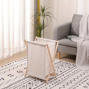 TEMU 솔리드 우드 접이식 세탁바구니, 욕실 햄퍼, 일본식 가정용 옷 보관 바구니, 노르딕 패브릭 보관 바구니, 세탁 바구니