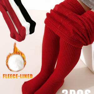 TEMU 3피스 여아용 가을/겨울용 두꺼운 플리스 레깅스, 다양한 의상에 적합, 영어 세탁 라벨이 있는 포장 가능