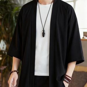 TEMU 남성용 기모노 스타일 캐주얼 가디건 셔츠, 100% 소재, 루즈핏과 단색으로 스타일링 가능, 캐주얼한 감성 표현. 가벼운 원단이며, 사이즈 가이드를 주의 깊게 참조하십시오, 중국 사이즈, 중국 사이즈