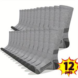 TEMU 남성용 보온 롱 튜브 양말 12켤레 - 튼튼한 따뜻한 겨울 & 사계절 편안한 착용감, 블랙 & 그레이 운동 헬스 런닝 캐주얼 양말, 남성 의류, 겨울 양말 남성용, 두꺼운 양말, 남성용 하이탑 양말, 쿠션 양말, 보온 양말