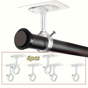 TEMU 천공 없는 천장 커튼봉 브라켓, 2개/6개/10개 세트, 헤비듀티 접착식 커튼봉 브라켓, 조절 가능한 커튼 후크, 직경 3.05cm 봉 걸이, 옷장 및 침실용, 이번에 새로운 블랙 버전 추가