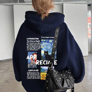 TEMU D90 - 루즈핏 후드 스웨트셔츠, 패셔너블하고 트렌디한 별이 빛나는 밤 명화 프린트 지퍼 후드 집업 재킷, 가을 겨울, 여성용 L14771