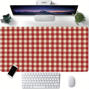 TEMU 1개 대형 빈티지 레드 앤 화이트 체크 마우스 패드 - 스타일리시한 데스크 매트, 내구성 있는 고무 베이스, 키보드 및 마우스 세팅에 이상적, 가족, 친구 또는 게이머를 위한 완벽한 선물