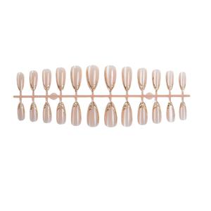 TEMU 캣아이 크로스보더 핫셀러 웨어러블 네일 아몬드 모양 네일 스티커 화려한 패션 스타일 24개 골드 도금 라인 인조 네일