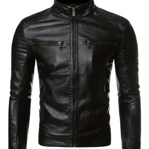 TEMU 남성 패션 자켓, 방풍 스탠드 칼라 플라이트 자켓, 지퍼 포켓, 스포츠 PU 가죽 코트, 내구성 PU 가죽 자켓, 기능성 스포츠 아우터웨어