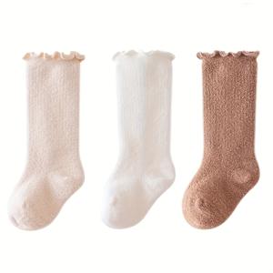 TEMU 신생아 양말 3켤레, 가을/겨울용 두꺼운 소재, 자유로운 착용감, 중간-높이 튜브형 아동 양말, 플러시 따뜻한 양말