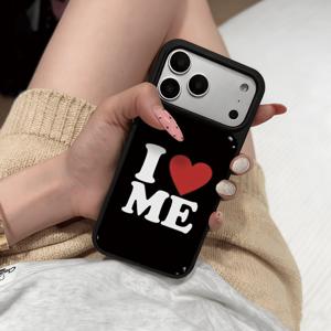 TEMU 휴대폰 케이스 - 에폭시 레진 하이드로겔 전기 도금 스타일리시 하이엔드 충격 방지 소프트 케이스 휴대폰 보호 커버 아이폰17Promax/16Pro/15Plus/14/13 레드 앤 블랙 아이 러브 미 패턴에 적합