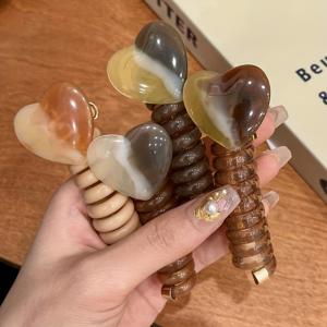 TEMU 2개 세트 우아하고 귀여운 하트 모양 스파이럴 머리끈 세트 - 레진, 포니테일 홀더, 여자친구를 위한 완벽한 선물