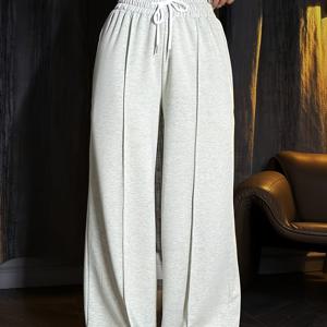 TEMU 캐주얼 롱 팬츠, 루즈핏 와이드 레그 캐주얼 바지, 신축성 있는 허리 밴드 스포츠 팬츠, 여성용 가을/겨울 외출용 따뜻한 탄성 허리 밴드 캐주얼 롱 팬츠