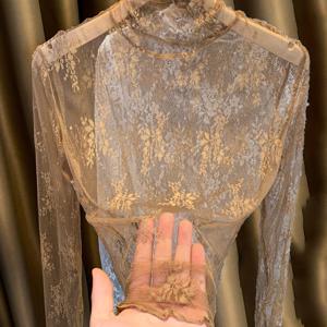 TEMU 여성용 경량 하이넥 레이스 탑, 2025년 신상 스타일, 러플 메쉬 장식, 봄/가을 레이어링에 완벽