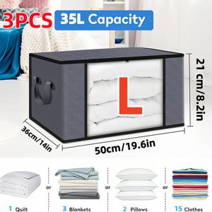 TEMU 누수 방지 뚜껑이 있는 초대용량 지퍼 수납백 3개 세트 - 공간 절약형 쌓을 수 있는 디자인, 담요, 이불, 옷, 베개, 장난감 보관용, 여행 필수품, 대용량 수납함, 침대 밑 수납함