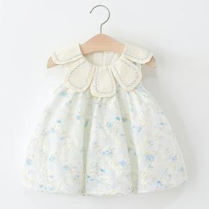 TEMU 소녀용 민소매 여름 드레스, 꽃잎 칼라 & 자수 꽃봉오리 드레스 - 무릎 길이 꽃무늬 아기 소녀용 0-4세 (손세탁 가능, 신축성 없음) 웨딩, 파티, 사진 촬영용 - 신생아