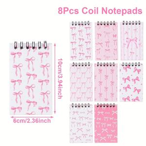 TEMU 8개입, 리본 테마 스파이럴 노트북, 핑크 리본 혼합 스파이럴 노트북, 생일 파티 장식, 웨딩 신부 파티 용품, 생일 파티 선물, 베이비 샤워 파티 스파이럴 노트패드