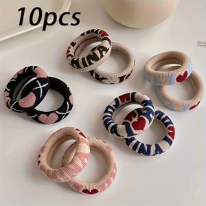 TEMU 하트 패턴 헤어 타이 5개, 패셔너블 프린팅 탄성 헤어밴드, 발렌타인데이, 크리스마스, 새해 파티, 캐주얼 복장에 완벽, 다양한 헤어스타일에 적합