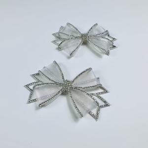 TEMU 핸드메이드 DIY 라인석 더블 로우 나비 리본 2개 - 신발/부츠/옷/가방용 메쉬 핫픽스 스파클링 리본 연, 다용도 의류 액세서리 (스승의 날, 졸업식, 신학기) - 간편한 부착, 바느질 필요 없음