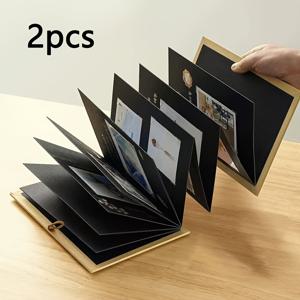 TEMU 알루미늄 네일 홀이 특징인 레트로 스타일 접이식 사진 앨범 2개 세트. 블랙 또는 옐로우 색상으로 제공됩니다. 예술적인 스케치, 졸업 프로젝트 및 스크랩북에 적합합니다. 효과적인 사진 보관을 위한 강력한 메탈릭 네일 홀 커버가 특징입니다.