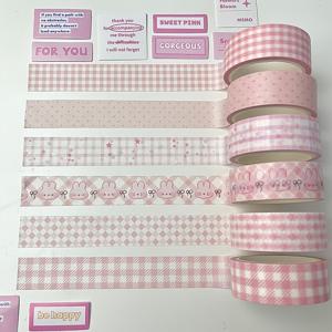 TEMU 6가지 스타일 한국식 라이트 핑크 체크무늬 별 프레시 다이어리 와시 테이프와 도트 와시 페이퍼