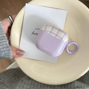 TEMU Apple Airpodspro3 케이스/Airpodspro2 케이스/Airpods4 케이스/Airpods3 케이스/Airpods2 케이스에 적합한 부드러운 보라색 체크무늬 + 링 이어폰 케이스/패션 여성 이어폰 케이스/간편 이어폰 케이스/Apple 이어폰 케이스