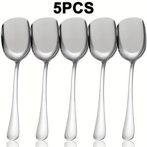 TEMU 3/5개 사각 모양 서빙 스푼 세트, 튼튼한 커트러리, 고품질 스테인리스 스틸 주방 용품, 뷔페, 연회, 케이터링, 파티, 크리스마스, 새해에 적합, 거울 광택, 식기세척기 사용 가능