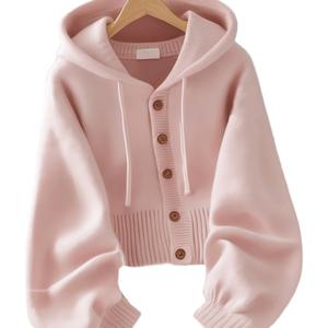 TEMU 핑크 소프트 왁스 후드 스웨터 재킷 여성 2025 봄/가을 신상 게으른 스타일 니치 루즈한 부드러운 가디건