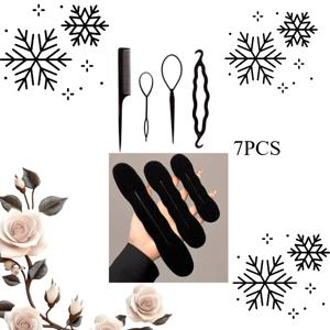 TEMU 7피스 헤어 스타일링 도구 세트: 헤어 번 메이커, 헤어 도넛, 스펀지 헤어 클립, 컬링 도구로 다양한 레이지 헤어스타일 완성