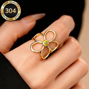 TEMU 고품질 스테인리스 스틸 저자극성 골든 플라워 오픈 링, 변색 방지, 심플하고 우아한 디자인, 데일리웨어 및 파티용, 패셔너블 여성 반지, 주얼리 액세서리, 여성을 위한 세련된 선물