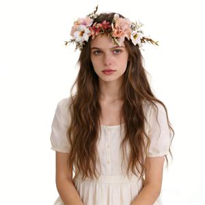 TEMU 울트라 이더리얼 플로럴 화환 헤어밴드 1개, 인조 잔디 치마 작약꽃 신부 헤드피스, 사진 촬영용 화환 헤어 액세서리, 유럽/미국 숲 스타일 신부 헤드피스 액세서리